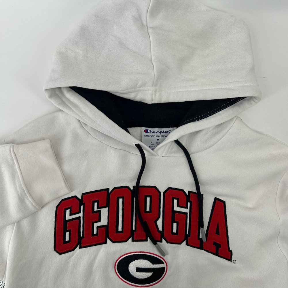 Champion Hoodie Men Size M White Georgia Bulldogs NCAA Pullover Sweatshirt